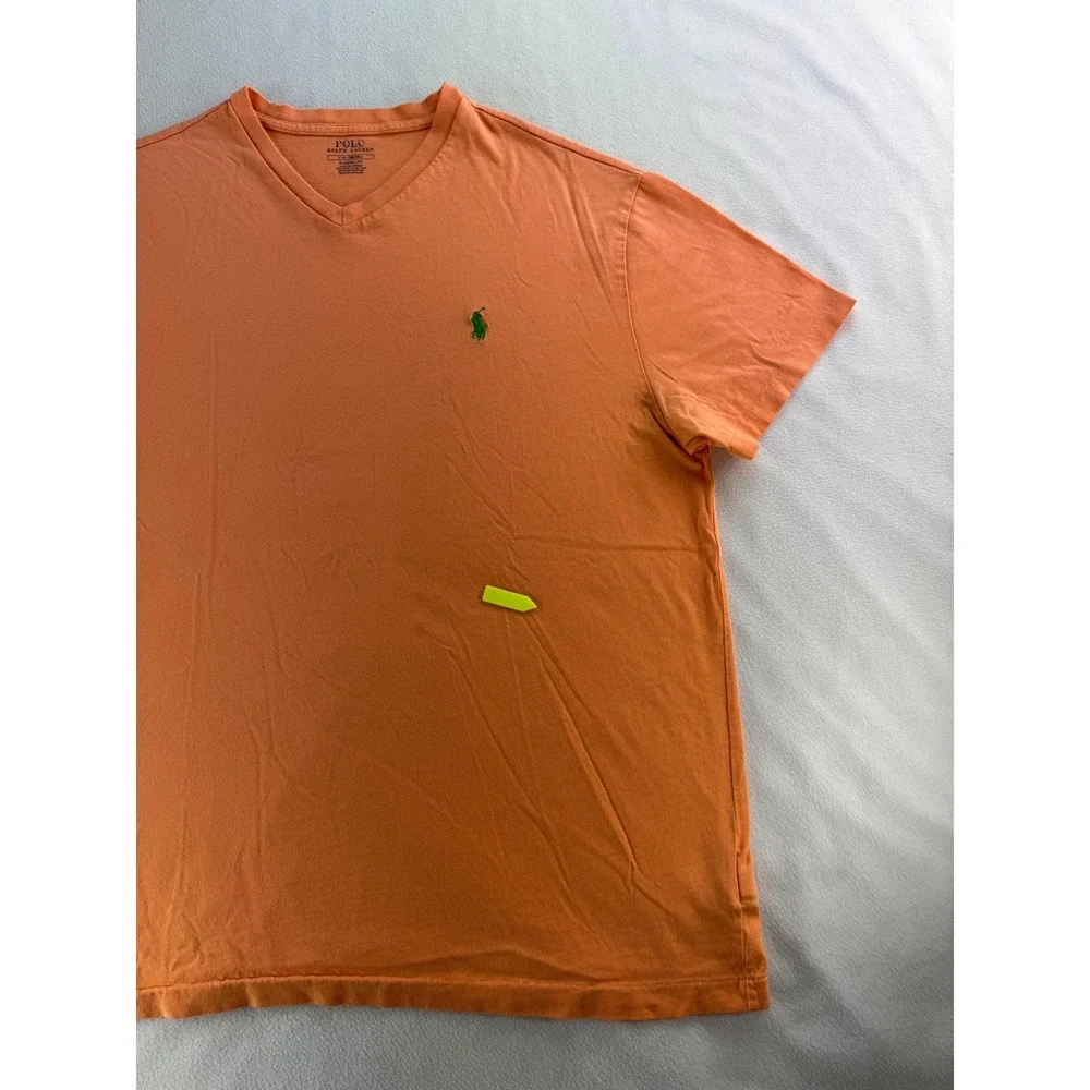 Polo Ralph Lauren Men Classic Fit V Neck T Shirt Orange Size Large *small holes*